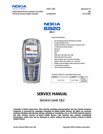 Nokia 6820 Service Manual Level 1 & 2 (19.12.2003) - (3.045Kb) Part 1/2 - pag. 28